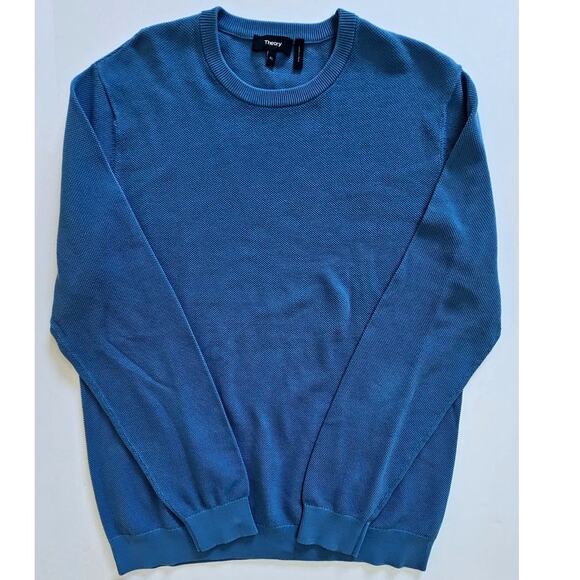 Theory Riland Piqué 99% Cotton Crewneck Sweater Blue, Mens Sz XL, New - Picture 1 of 6